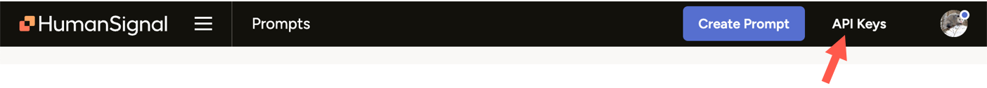 Screenshot of the API keys button